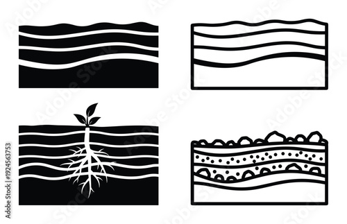 Soil Layers Vector Illustration with Plant, Different Strata, Horizons, and Composition of the Ground
