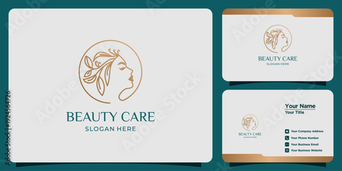 Minimalist beauty abstract logo salon and spa silhouette shape concept logo and business card template