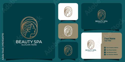 Elegant minimalist line art logo featuring a graceful female profile with flowing hair, perfect for beauty salons, wellness centers, and luxury spa businesses