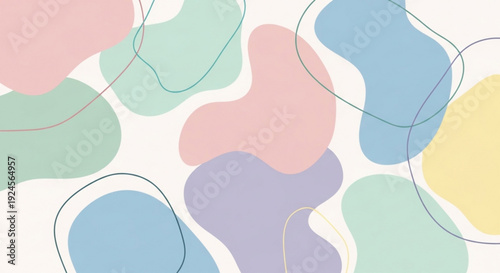 Vibrant abstract shapes in pastel colors with fluid lines on white background for design and creativity