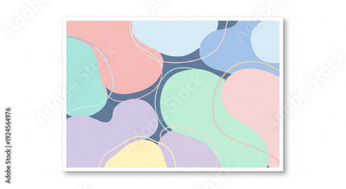 Vibrant abstract art with pastel colored shapes and smooth curves on a white background creating a soothing graphic design