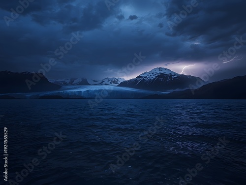 A breathtaking nature landscape of a sunset over the sea horizon featuring a vibrant blue sky with clouds reflecting on the water near a coastal mountain island at dawn