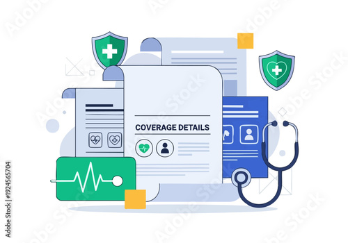 Health Insurance Coverage Details Document with Medical Symbols.