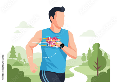 Man running with heart rate monitor and technology integrated into chest.