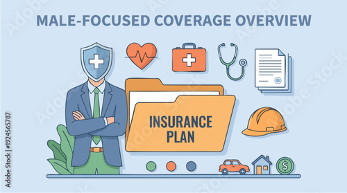 Male Focused Insurance Coverage Overview Illustration.