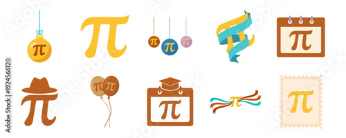 Pi Day Celebration Icons Set