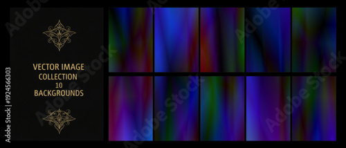 Collection of moody blue, green, and red neon gradients with flowing light streaks, ideal for futuristic posters, tech branding, nightlife flyers, and digital art projects.