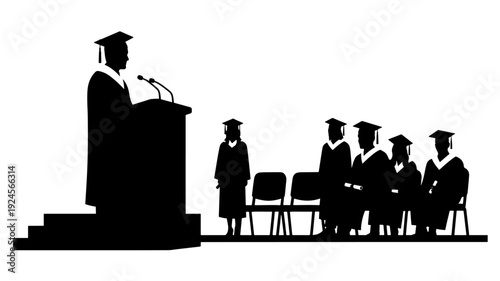 Graduation Ceremony Silhouette in Formal Academic Regalia with Black and Color Scheme on for Educational Institution Transparent BACKGROUND