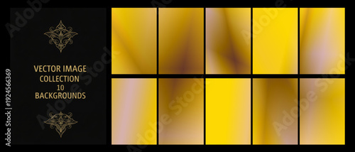 Rich golden yellow gradient backgrounds aligned beside a refined black cover, ideal for premium branding, festive invitations, and glamorous graphic projects.