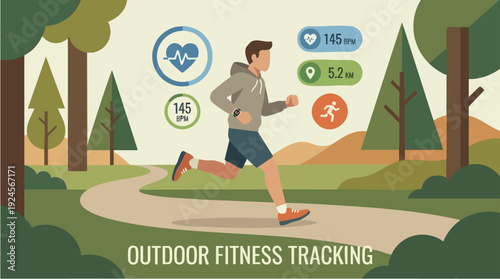 Man running outdoors tracking fitness data on wearable device.