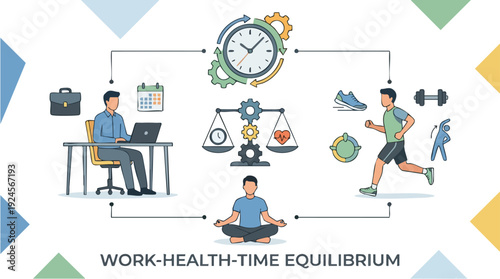 Work Health Time Equilibrium Concept Illustration.