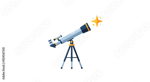 Telescope on tripod pointing towards a bright star in the night sky