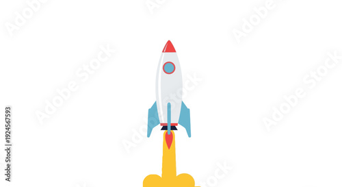 Rocket Launching into Space with Flames and Smoke Rising from Launchpad