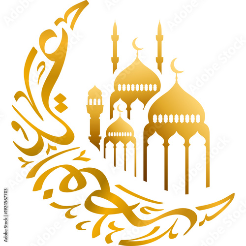 Silhouette vector illustration of the Taj Mahal and mosque architecture featuring iconic Indian landmarks with domes and towers for travel, religion, and culture design