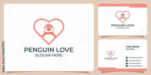 Sweet minimalist penguin design enclosed within a comforting heart shape, conveying warmth, care, and connection, ideal for a memorable brand symbol or graphic element