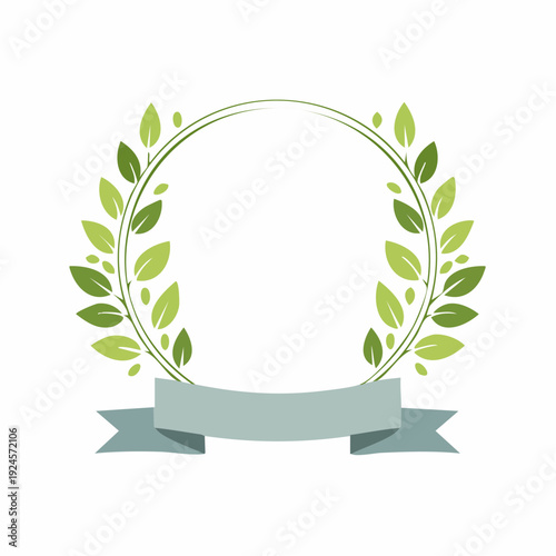 セージグリーンのリボンとボタニカルな円形フレーム