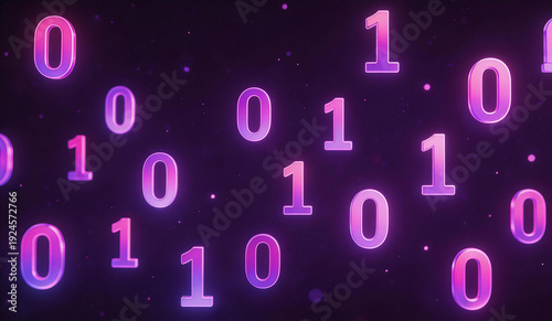 Abstract digital background featuring floating purple binary digits (0 and 1) with a glowing effect. Represents technology, data, and digital communication concepts.