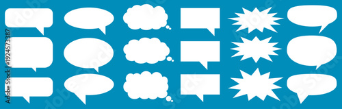 A set of chat box designs for comments on social media or comics. Vector designs of speech bubbles, text boxes, and conversation chat columns in comics.