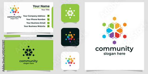 Vibrant geometric logo design representing diverse community connection and collaborative networking, ideal for modern businesses and social organizations seeking a unified brand identity