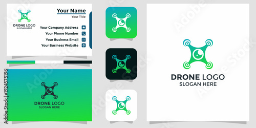 Modern minimalist drone technology logo concept with integrated camera lens and aerial view, vibrant gradient colors for innovative tech and photography businesses