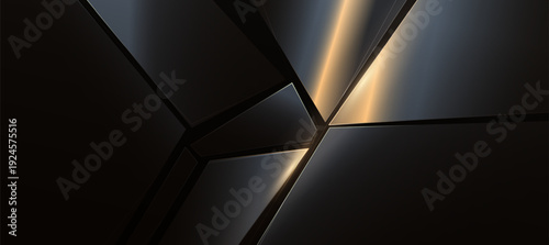 Abstract Dark Luxury Polygonal Background with Golden Light Effect