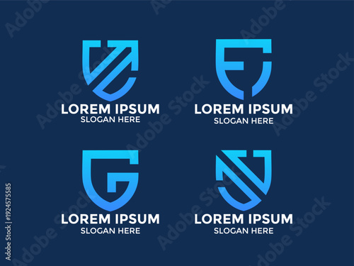 Collection of modern shield logos with integrated letters and arrow elements, symbolizing security, growth, and protection for various brands and businesses seeking a professional identity