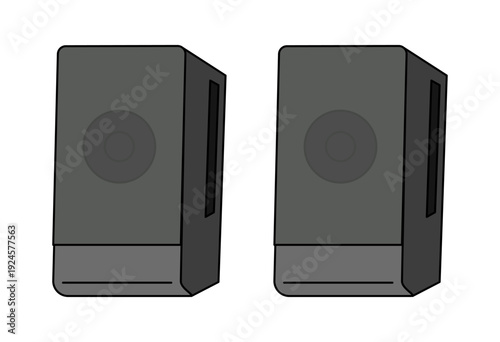 Pair of Black Stereo Speakers, Home Audio Sound System Equipment Illustration for Music Listening, Studio Monitoring, Home Theater Setup, Podcast and Streaming Gear Concept
