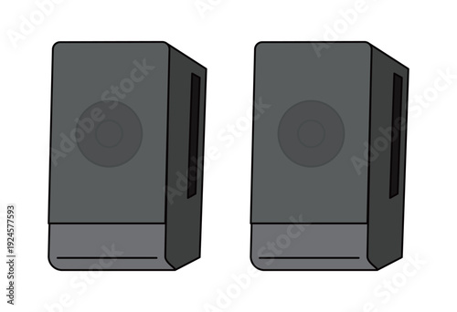 Pair of Black Stereo Speakers, Home Audio Sound System Equipment Illustration for Music Listening, Studio Monitoring, Home Theater Setup, Podcast and Streaming Gear Concept