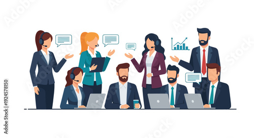 Diverse Customer Service Team Collaboration and Business Growth Illustration