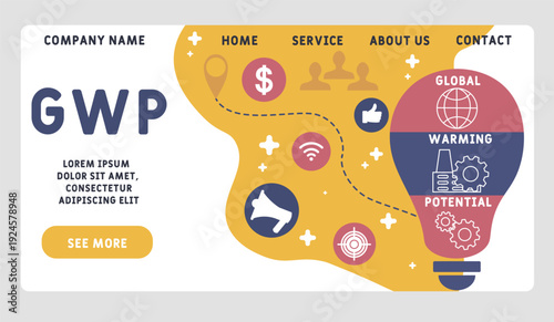 GWP - global warming potential acronym. business concept background. vector illustration concept with keywords and icons. lettering illustration with icons for web banner, flyer, landing