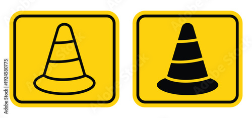 Traffic Cone Icon in Yellow and Black Design for Safety Signage and Symbols