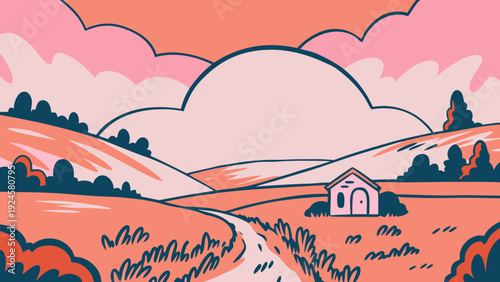 Muted watercolor-style vector landscape with cozy tones. Perfect for home decor prints, branding backgrounds, and warm minimalist aesthetics.