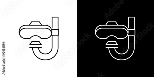 Snorkel mask and breathing tube icon set for underwater diving and water sports adventures