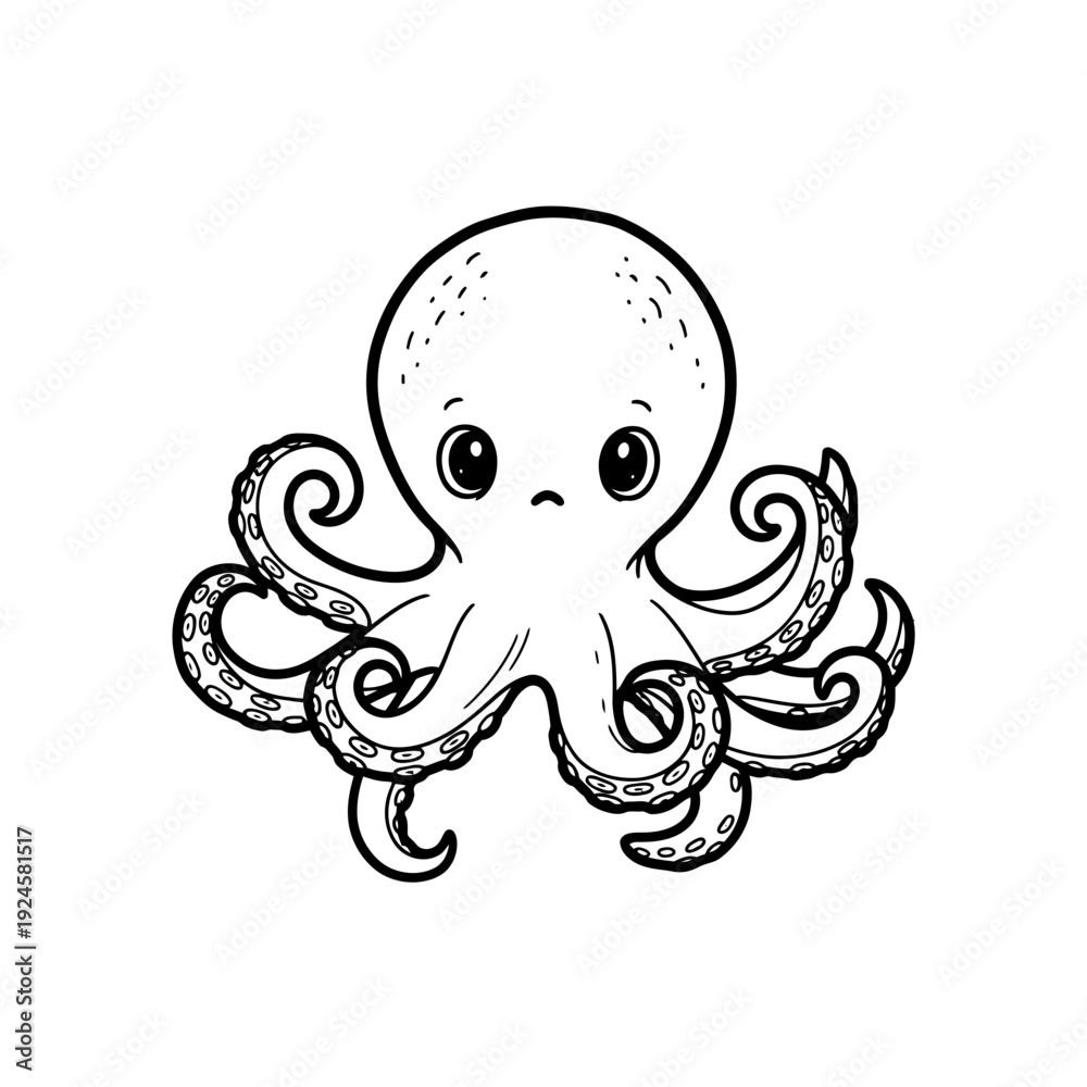 Naklejka premium Cartoon Octopus Illustration with Tentacles.