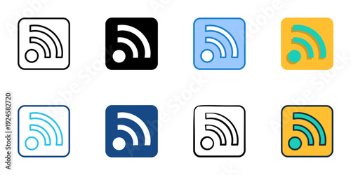RSS feed icons set multiple style collection. Editable stroke 
