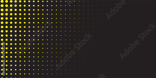Yellow halftone corner gradient texture. Fading cartoon polka dot background. Dotted tilted gradation pattern. Fading comic pop art overlay backdrop. Vector slant frame halfton patern effect wallpaper