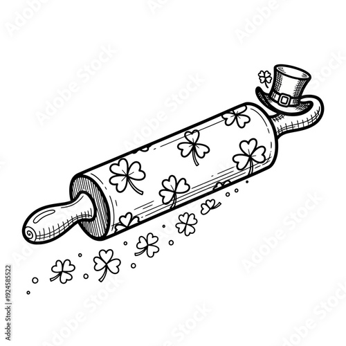 Illustration of Rolling Pin with Shamrocks.