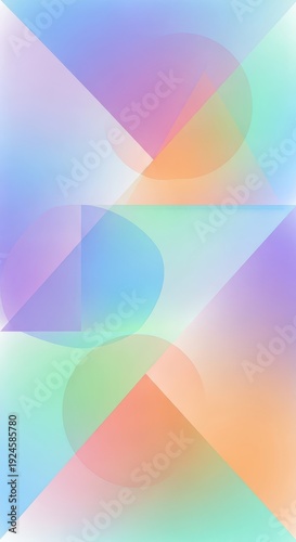 Overlapping geometric shapes create a soft, vibrant composition of blended pastel colors.