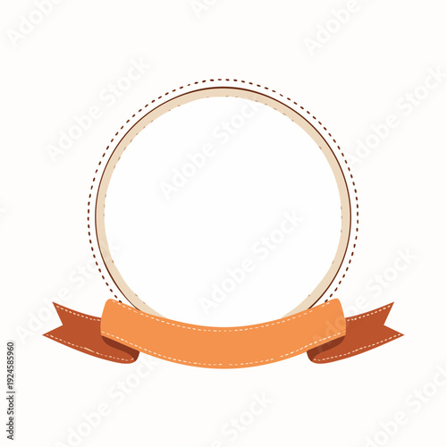 テラコッタカラーのヴィンテージ風リボン円形フレーム