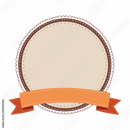 テラコッタカラーのヴィンテージ風リボン円形フレーム