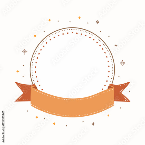 テラコッタカラーのヴィンテージ風リボン円形フレーム