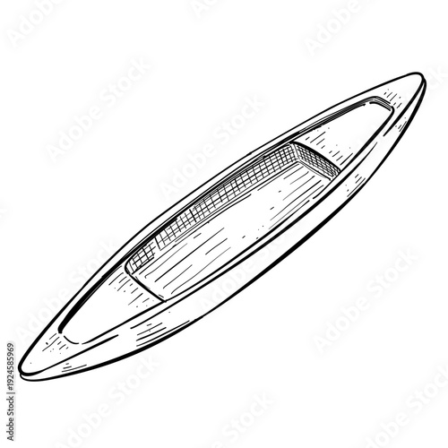 traditional canoe boat vector line art hand drawn illustration