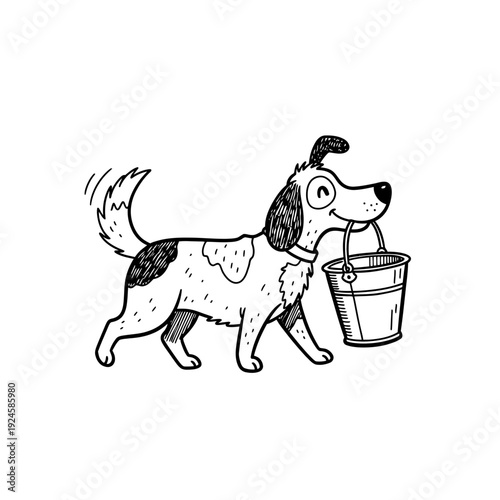 Dog Holding Bucket in Mouth.
