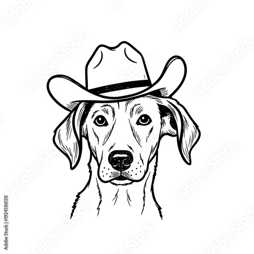Dog Wearing Cowboy Hat Illustration.