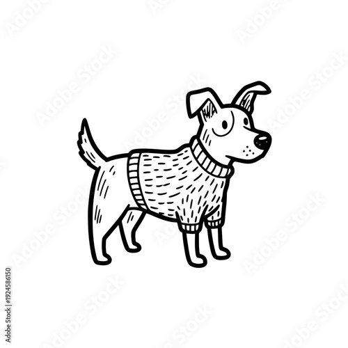 Dog Wearing Sweater Cartoon Illustration.