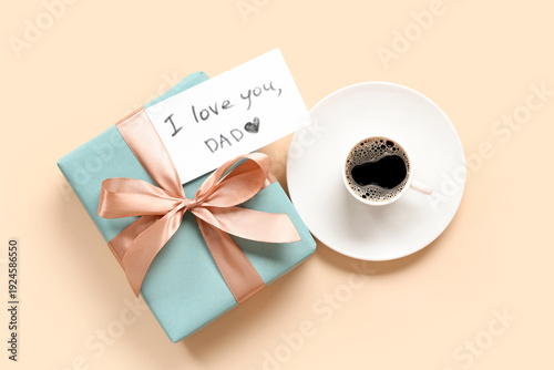 Cup of coffee, gift box and...