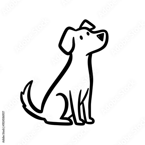 Simple Black Dog Illustration Sitting.