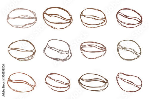 Set of hand drawn fresh roasted coffee bean Arabica robusta seed doodle Single element for design print packaging label decor
