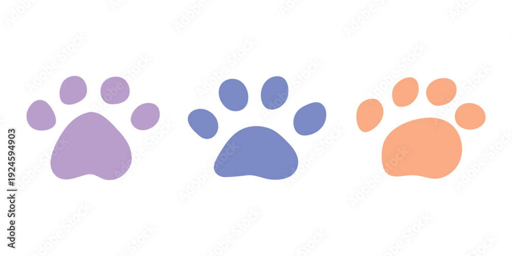 Obraz premium Set of hand drawn cute cat's paw Cat, dog, animal, pet, puppy, bear, wolf, tiger paw clipart in doodle style For print, web, design, decor, greeting cards, children's prints