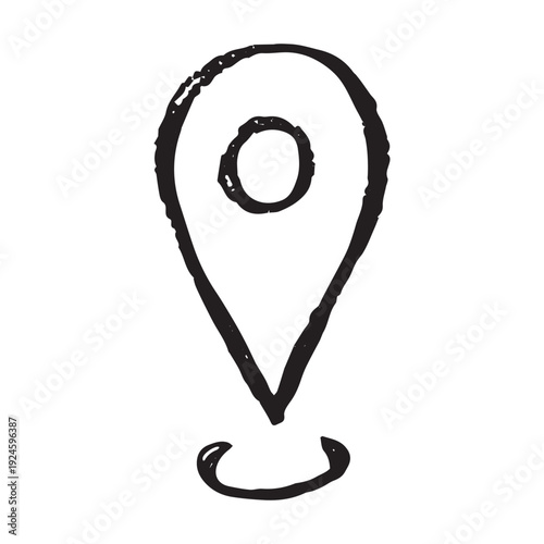 Hand drawn map pin Map marker pointer sign GPS and mapping tools Location pin symbol Pinpoint clipart in doodle style Single element for web, design